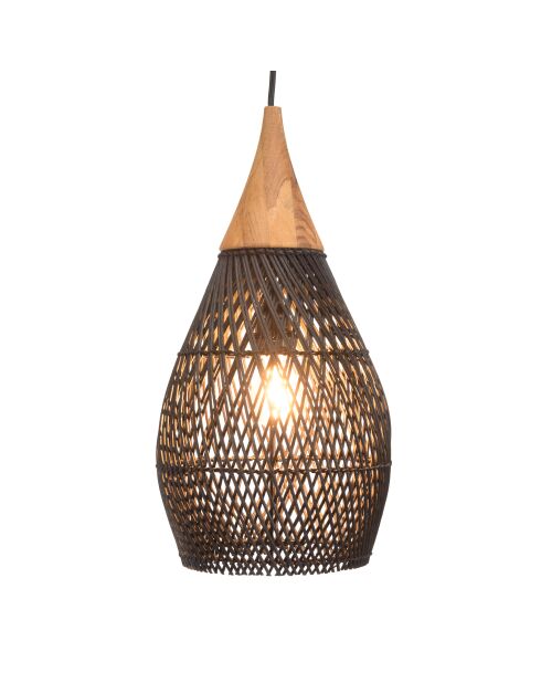 Sospensione a goccia in rattan e teak - 25x25x47 cm