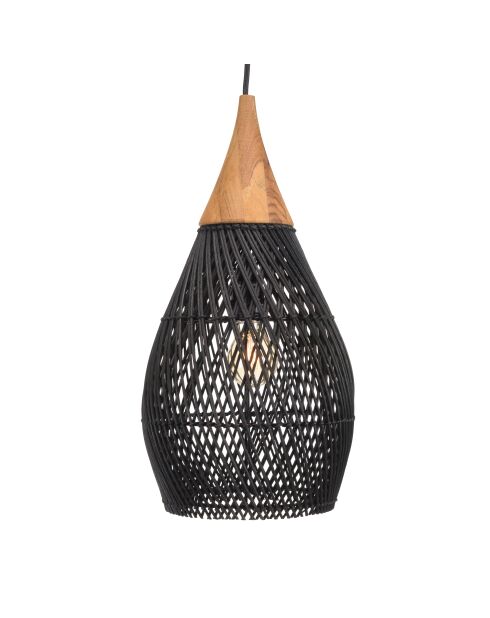Sospensione a goccia in rattan e teak - 25x25x47 cm