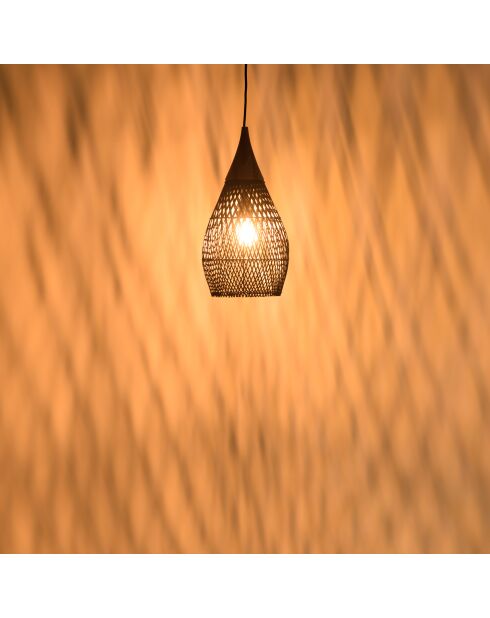 Sospensione a goccia in rattan e teak - 25x25x47 cm