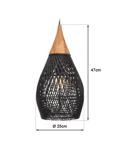 Sospensione a goccia in rattan e teak - 25x25x47 cm