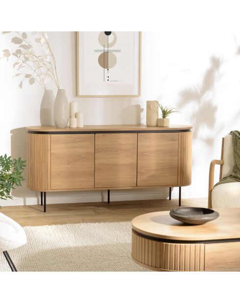 Buffet arrondi 3 portes naturel - 160x40x76 cm