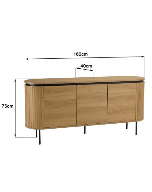 Buffet arrondi 3 portes naturel - 160x40x76 cm