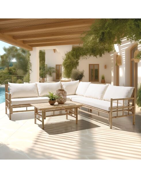 Set 2:6-Sitzer-Sofa+1 Couchtisch aus Bambus — 165x70x85 cm