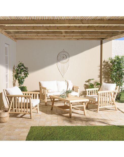 Borneo-Set 4 Sitze und 1 Teakholz-Couchtisch - 131x82x80 cm