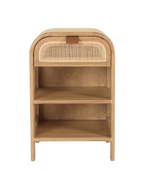 Nachtkastje met ronde vorm, mindi en natuurlijk rotan, 1 lade, 2 planken - 42x35x65 cm