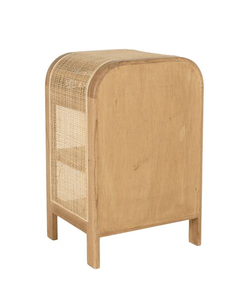Nachtkastje met ronde vorm, mindi en natuurlijk rotan, 1 lade, 2 planken - 42x35x65 cm