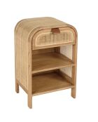 Nachtkastje met ronde vorm, mindi en natuurlijk rotan, 1 lade, 2 planken - 42x35x65 cm