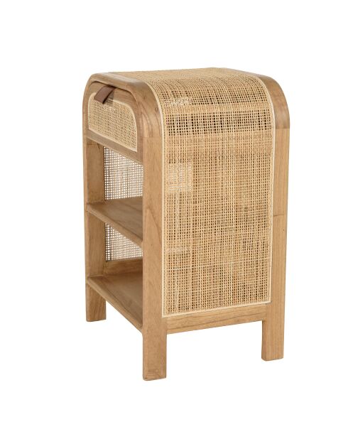 Nachtkastje met ronde vorm, mindi en natuurlijk rotan, 1 lade, 2 planken - 42x35x65 cm