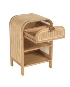 Nachtkastje met ronde vorm, mindi en natuurlijk rotan, 1 lade, 2 planken - 42x35x65 cm