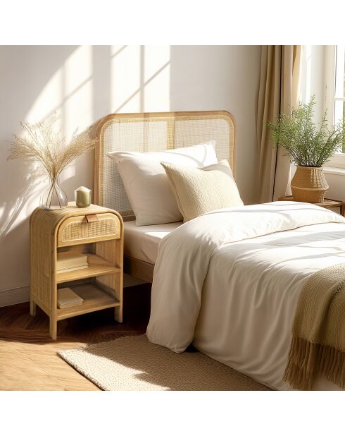 Nachtkastje met ronde vorm, mindi en natuurlijk rotan, 1 lade, 2 planken - 42x35x65 cm