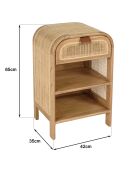 Nachtkastje met ronde vorm, mindi en natuurlijk rotan, 1 lade, 2 planken - 42x35x65 cm
