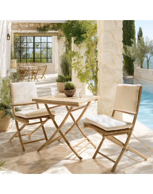 Set 4:2 Stühle und 1 zusammenklappbarer Bambustisch - 70x70x75 cm