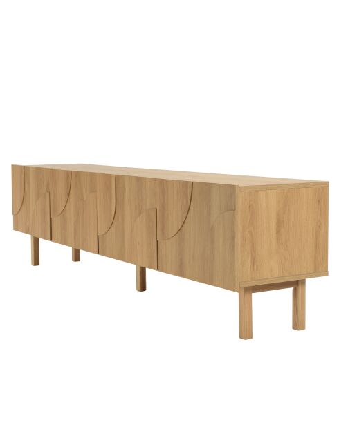 Mueble de TV de 4 puertas con decoración natural de motivos redondeados - 200x42x55 cm