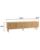 Porta TV a 4 ante con decoro naturale a motivi arrotondati - 200x42x55 cm