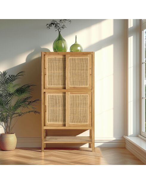 Vaisselier 2 étagères en mindi rotin naturel - 80x40x151 cm