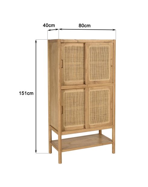 Vaisselier 2 étagères en mindi rotin naturel - 80x40x151 cm