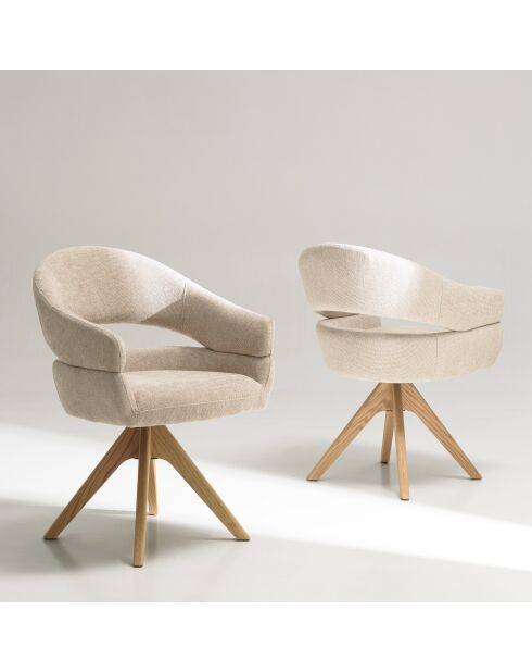 Silla giratoria 360° en tela beige con respaldo redondeado - 58x60x85,5 cm