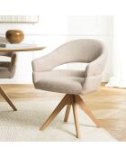 Silla giratoria 360° en tela beige con respaldo redondeado - 58x60x85,5 cm