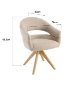 Silla giratoria 360° en tela beige con respaldo redondeado - 58x60x85,5 cm