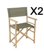 Set aus 2 Ledersesseln mit grüner Stofflehne - 58x51x91 cm