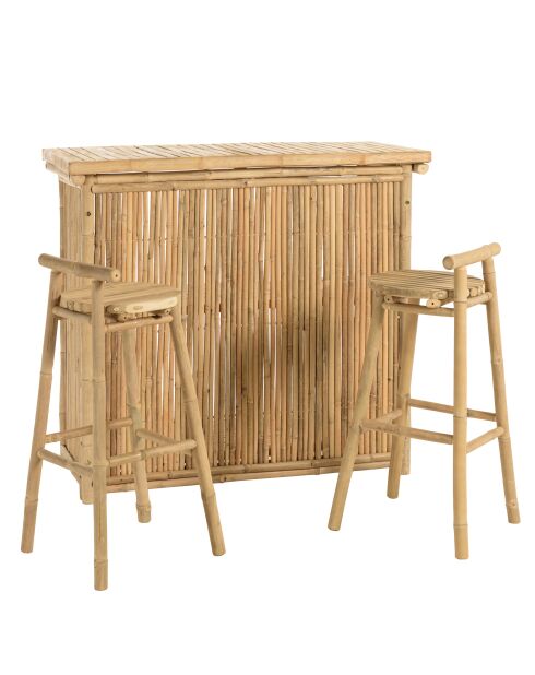 Set Nr. 5: Bar+2 Hocker mit Bambusrückenlehne - 121x52x109 cm