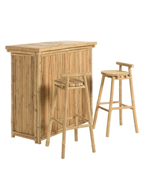 Set Nr. 5: Bar+2 Hocker mit Bambusrückenlehne - 121x52x109 cm