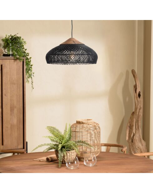 Sospensione in rattan riciclato e teak - 40x40x20 cm