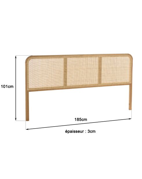 Tête de lit en bois de mindi et rotin naturel pour lit - 185x3x101 cm