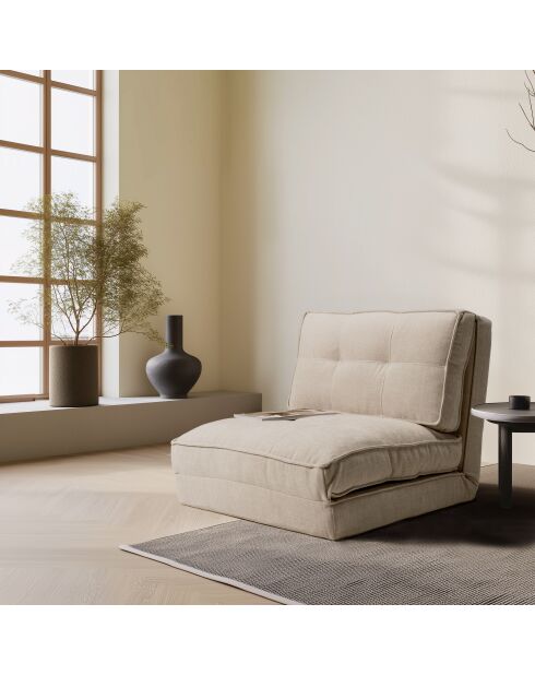 1-zits converteerbare fauteuil in ecru stof - 74x87x64 cm