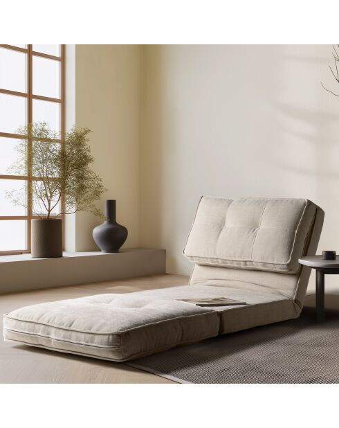 1-zits converteerbare fauteuil in ecru stof - 74x87x64 cm