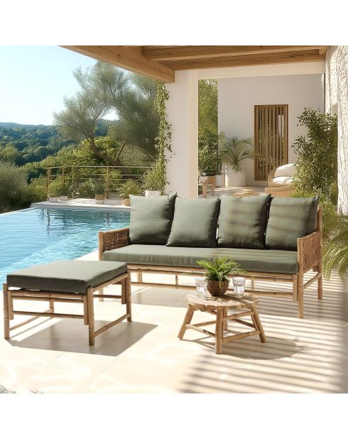 Set Nr. 1:3-Sitzer-Sofa+1 Hocker +1 Couchtisch aus Bambus — 180x75x90 cm