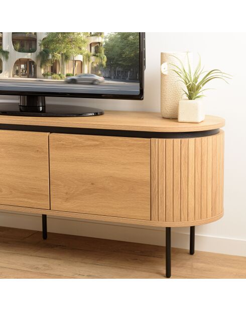 Mueble de TV redondo de 3 puertas natural - 160x40x55 cm