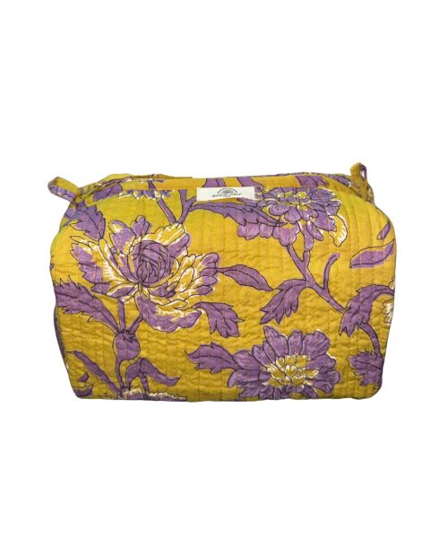 Borsa da toilette foderata e trapuntata giallo senape