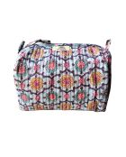 Borsa da toilette foderata e trapuntata stampata su fondo blu