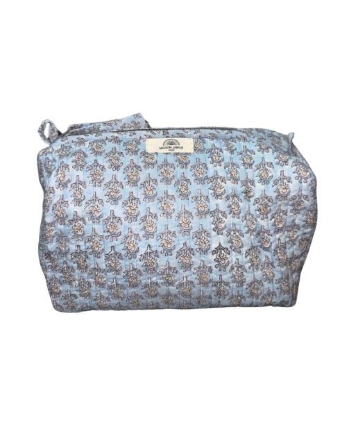 Borsa da toilette blu cielo foderata e trapuntata