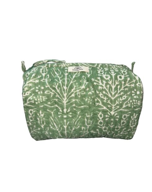 Borsa da toilette foderata e trapuntata verde mela