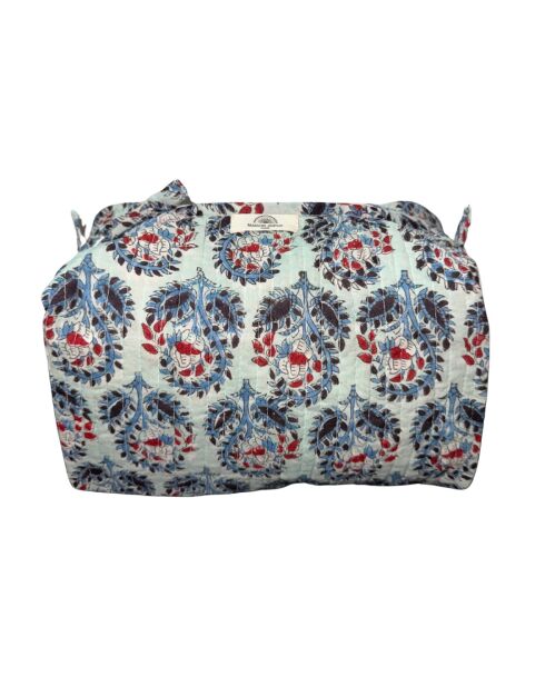 Indische Toilettentasche mit blauem Blockdruck