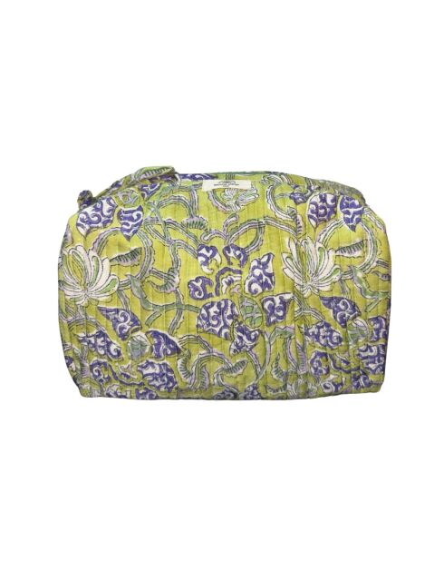 Borsa da toilette foderata e trapuntata verde oliva