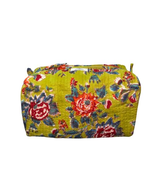 Olivgrüne Toilettentasche mit indischem Blockdruck