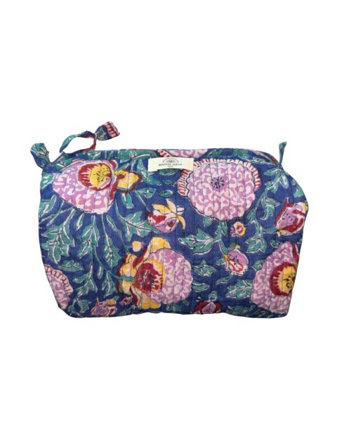 Gefütterte und gesteppte Toilettentasche mit marineblauem Aufdruck