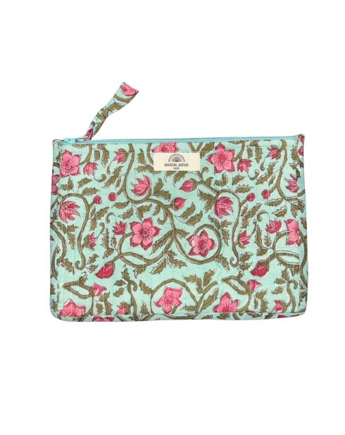 Pochette Bombay in voile di cotone blu acqua