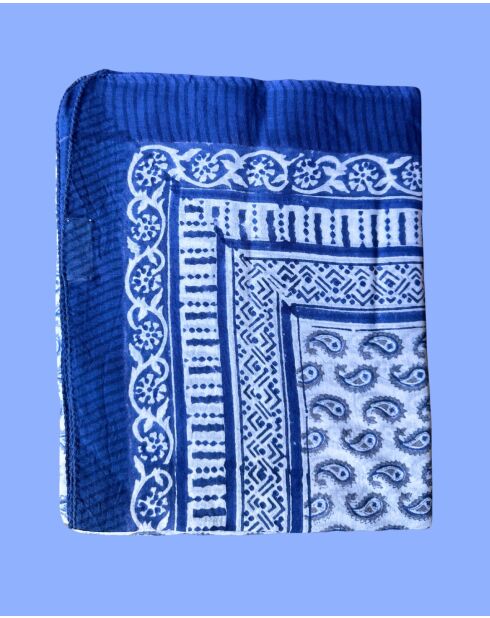 Pondichery-Sarong aus blauem Baumwollvoile