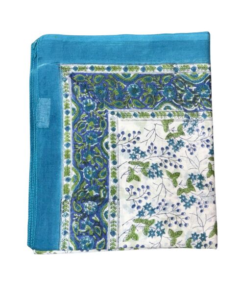 Pondicherry Pareo aus blauer Baumwolle mit grünem Blumendruck