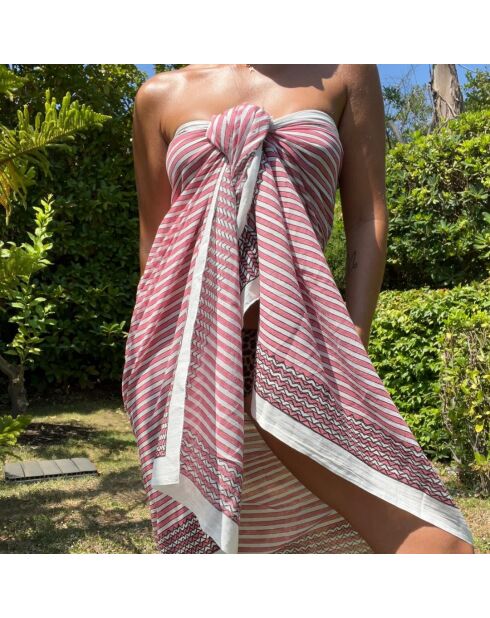 Paréo Pondichery en voile de coton rose