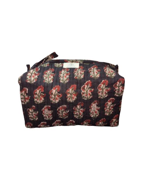 Zwart/roze toilettas met indianenblokprint