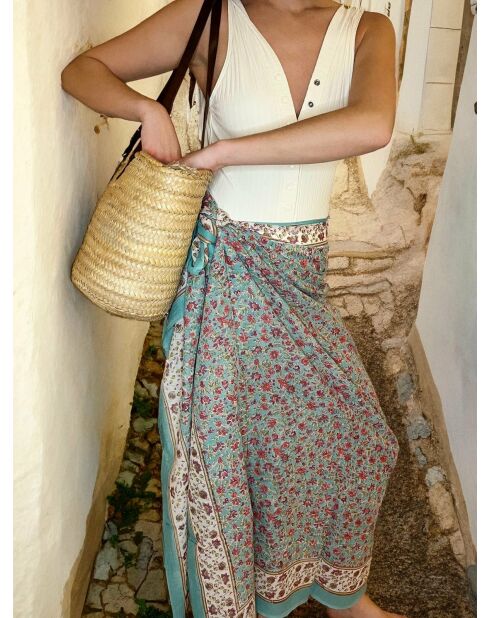 Pondichery-Sarong aus blauem Baumwollvoile