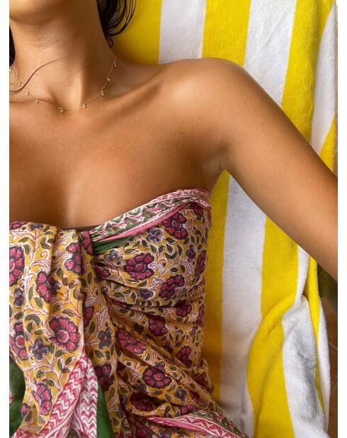 Pareo Pondichery en gasa de algodón amarilla