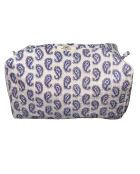 Borsa da toilette con stampa a blocchi indiana bianca/blu