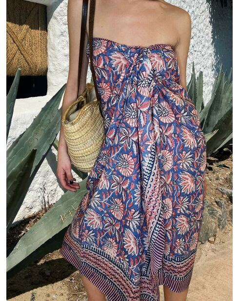 Pondichery sarong van roze/blauwe katoenen voile