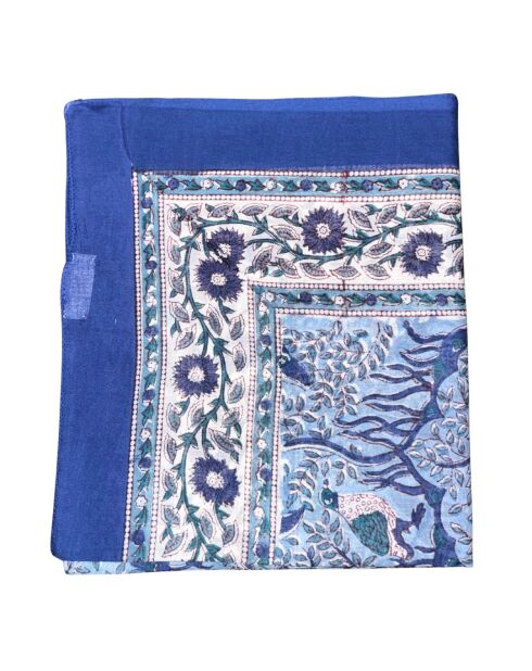 Paréo Pondichéry en coton imprimé floral bleu